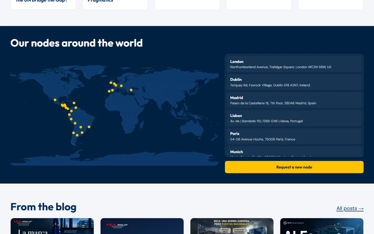 Página Web de CEA Digital Law: mapa de nodos en europa y américa